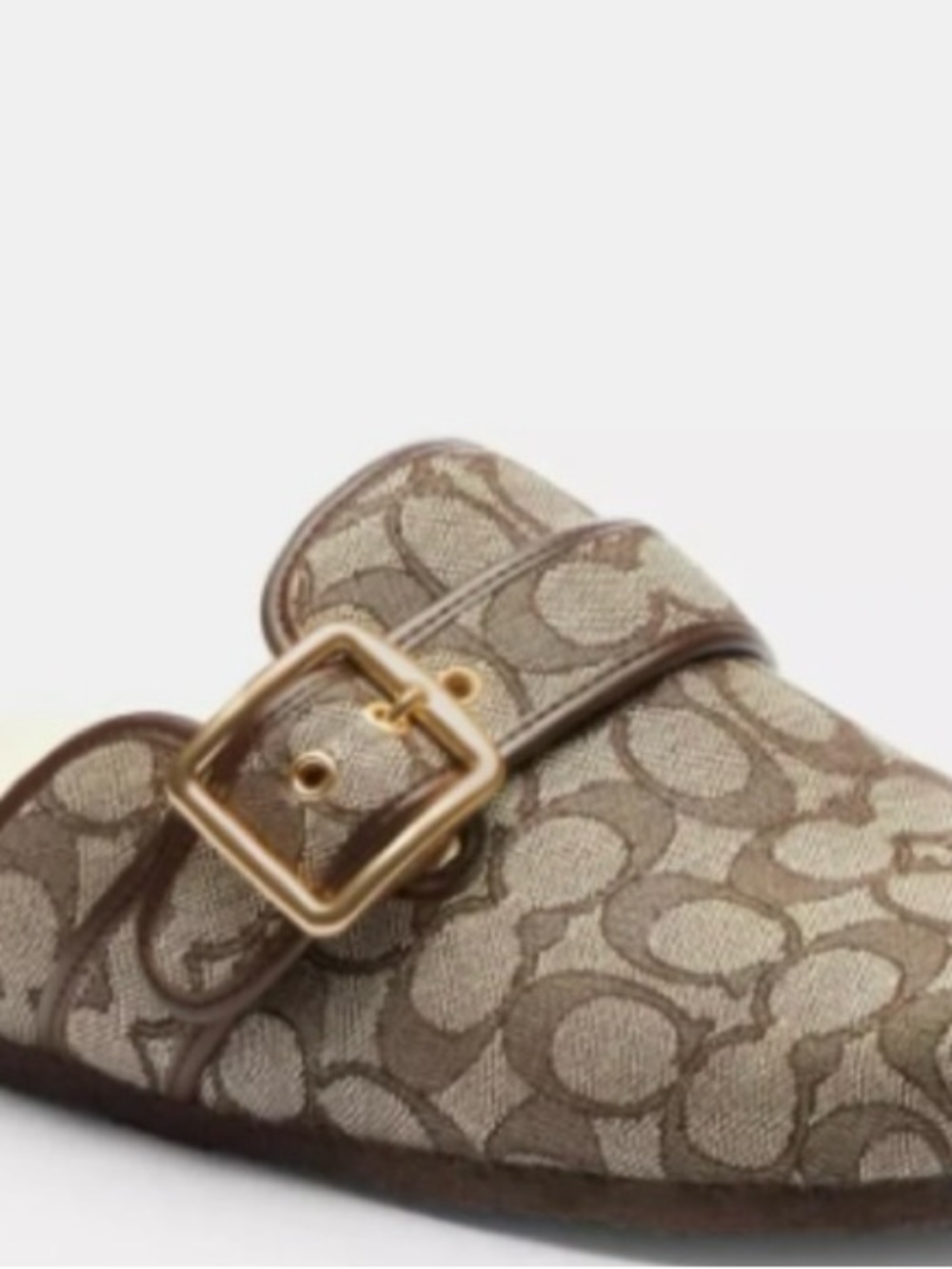 COACH Monogram Slip-On Mule with Gold Buckle - Brown/Tan